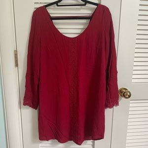 Maroon 3/4 Sleeve Shift Dress